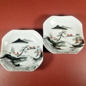 Japanese Art Pottery Collector Vintage 5" Bowl / Plates Hand Painted Lot of 2